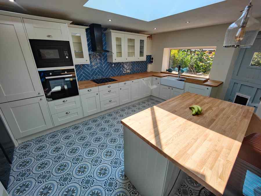 Country kitchen — oak worktops & rooflight